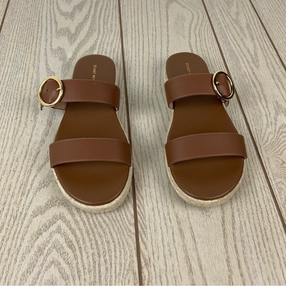 Stuart Weitzman Mykonos Two-Strap Slide Espadrille Sandals 8.5B Camel Tan $295 - Picture 2 of 8